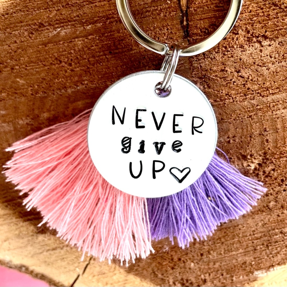 Never Give Up - Encouragement Gift - Hand Stamped Keychain - Hand Stamped Gifts - Picture 2 of 4